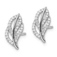 Load image into Gallery viewer, Sterling Silver Rhodium-plated Polished CZ Leaf Post Earrings

