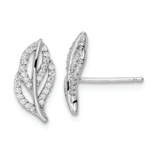 Load image into Gallery viewer, Sterling Silver Rhodium-plated Polished CZ Leaf Post Earrings
