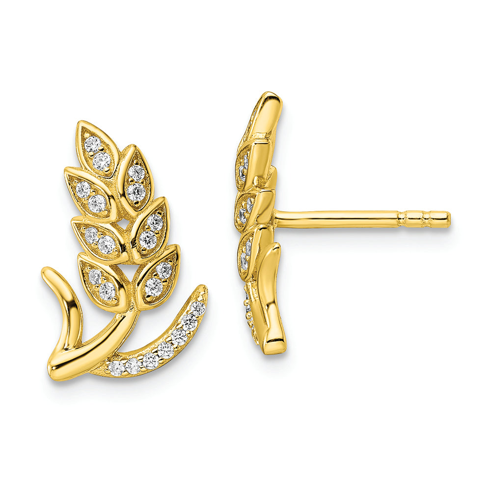 Sterling Silver CZ Gold-tone Wheat Flower Earrings