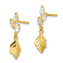 Load image into Gallery viewer, Sterling Silver Gold Tone CZ w/ Dangle Leaf Post Earrings
