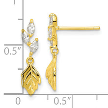 Load image into Gallery viewer, Sterling Silver Gold Tone CZ w/ Dangle Leaf Post Earrings
