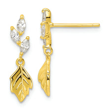 Load image into Gallery viewer, Sterling Silver Gold Tone CZ w/ Dangle Leaf Post Earrings
