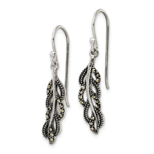 Load image into Gallery viewer, Sterling Silver Antiqued Marcasite Feather Dangle Earrings
