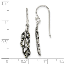 Load image into Gallery viewer, Sterling Silver Antiqued Marcasite Feather Dangle Earrings
