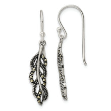 Load image into Gallery viewer, Sterling Silver Antiqued Marcasite Feather Dangle Earrings
