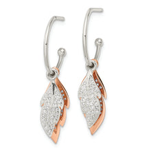 Load image into Gallery viewer, Sterling Silver Rose-tone Leaves CZ Hoop Post Earrings
