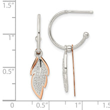 Load image into Gallery viewer, Sterling Silver Rose-tone Leaves CZ Hoop Post Earrings
