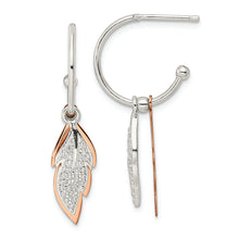 Load image into Gallery viewer, Sterling Silver Rose-tone Leaves CZ Hoop Post Earrings
