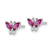 Load image into Gallery viewer, Sterling Silver Rhodium-plated Red &amp; White CZ Butterfly Post Earrings
