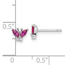 Load image into Gallery viewer, Sterling Silver Rhodium-plated Red &amp; White CZ Butterfly Post Earrings
