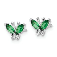 Load image into Gallery viewer, Sterling Silver Rhodium-plated Green &amp; White CZ Butterfly Post Earrings
