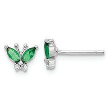 Load image into Gallery viewer, Sterling Silver Rhodium-plated Green &amp; White CZ Butterfly Post Earrings
