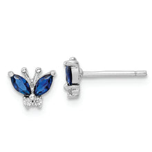 Load image into Gallery viewer, Sterling Silver Rhodium-plated Blue &amp; White CZ Butterfly Post Earrings
