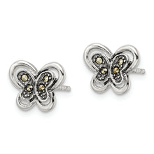 Load image into Gallery viewer, Sterling Silver Antiqued Marcasite Butterfly Post Earrings
