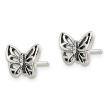 Load image into Gallery viewer, Sterling Silver Antiqued CZ Butterfly Post Earrings
