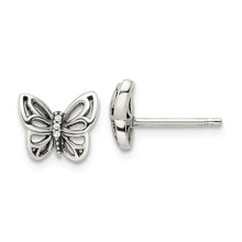 Load image into Gallery viewer, Sterling Silver Antiqued CZ Butterfly Post Earrings
