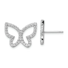 Load image into Gallery viewer, Sterling Silver Rhodium-plated Polished CZ Open Butterfly Post Earrings
