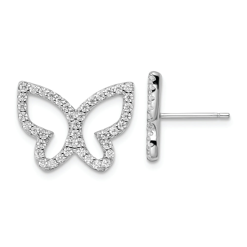 Sterling Silver Rhodium-plated Polished CZ Open Butterfly Post Earrings