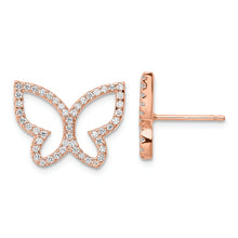 Load image into Gallery viewer, Sterling Silver Rose-tone CZ Open Butterfly Post Earrings
