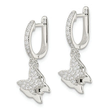 Load image into Gallery viewer, Sterling Silver Polished CZ Dangle Butterflies Hinged Post Earrings
