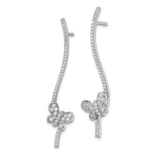 Load image into Gallery viewer, Sterling Silver Rhodium-plated CZ Dangle Bar Butterfly Post Earrings
