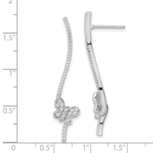 Load image into Gallery viewer, Sterling Silver Rhodium-plated CZ Dangle Bar Butterfly Post Earrings
