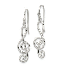 Load image into Gallery viewer, Sterling Silver Polished Treble Clef Dangle Shepherd Hook Earrings
