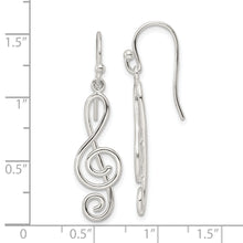 Load image into Gallery viewer, Sterling Silver Polished Treble Clef Dangle Shepherd Hook Earrings
