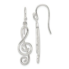 Load image into Gallery viewer, Sterling Silver Polished Treble Clef Dangle Shepherd Hook Earrings
