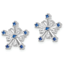 Load image into Gallery viewer, Sterling Silver Rhodium-plated Polished Blue &amp; White CZ Snowflake Post Earr
