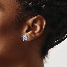 Load image into Gallery viewer, Sterling Silver Rhodium-plated Polished Blue &amp; White CZ Snowflake Post Earr
