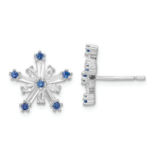 Load image into Gallery viewer, Sterling Silver Rhodium-plated Polished Blue &amp; White CZ Snowflake Post Earr
