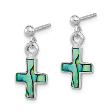 Load image into Gallery viewer, Sterling Silver Rhodium-plated Polished Abalone Cross Dangle Post Earrings
