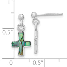 Load image into Gallery viewer, Sterling Silver Rhodium-plated Polished Abalone Cross Dangle Post Earrings
