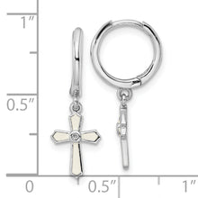 Load image into Gallery viewer, Sterling Silver Rhodium-plated Polished CZ White Enamel Cross Earrings
