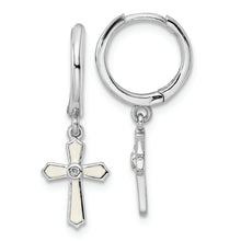 Load image into Gallery viewer, Sterling Silver Rhodium-plated Polished CZ White Enamel Cross Earrings
