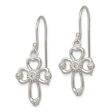 Load image into Gallery viewer, Sterling Silver CZ Cross Shepherd Hook Earrings
