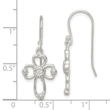 Load image into Gallery viewer, Sterling Silver CZ Cross Shepherd Hook Earrings
