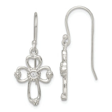 Load image into Gallery viewer, Sterling Silver CZ Cross Shepherd Hook Earrings
