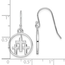 Load image into Gallery viewer, Sterling Silver Rhodium-plated 3 Crosses in Circle Dangle Earrings
