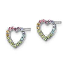 Load image into Gallery viewer, Sterling Silver Rhodium-plated Rainbow Nano Crystal Heart Post Earrings
