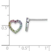 Load image into Gallery viewer, Sterling Silver Rhodium-plated Rainbow Nano Crystal Heart Post Earrings
