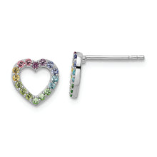 Load image into Gallery viewer, Sterling Silver Rhodium-plated Rainbow Nano Crystal Heart Post Earrings
