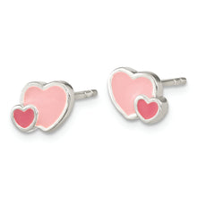 Load image into Gallery viewer, Sterling Silver Pink/ Hot Pink Enamel Double Heart Post Earrings
