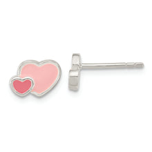 Load image into Gallery viewer, Sterling Silver Pink/ Hot Pink Enamel Double Heart Post Earrings
