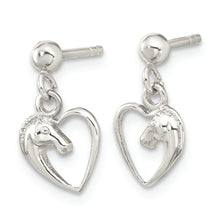 Load image into Gallery viewer, Sterling Silver Open Heart Horse Head Dangle Earrings
