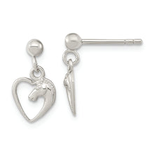 Load image into Gallery viewer, Sterling Silver Open Heart Horse Head Dangle Earrings
