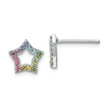 Load image into Gallery viewer, Sterling Silver Rhodium-plated Rainbow Nano Crystal Star Post Earrings
