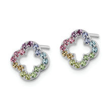 Load image into Gallery viewer, Sterling Silver Rhodium-plated Rainbow Nano Crystal Clover Post Earrings
