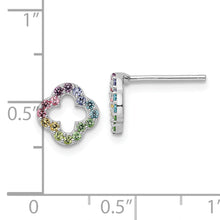 Load image into Gallery viewer, Sterling Silver Rhodium-plated Rainbow Nano Crystal Clover Post Earrings

